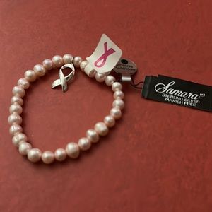 Breast Cancer pendent Pearl bracelet